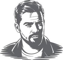 Gray Scale Silhouette Portrait of a Man with Short Hair and a Goatee Wearing a Jacket vector