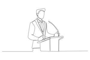 Businessman giving speech continuous single-line art drawing. Man giving speech continuous outline vector