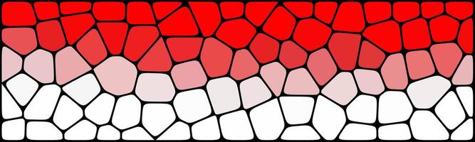 A mosaic pattern with irregular shapes, fading from bold red at the top to white at the bottom, resembling a stained glass design with a black grid outline. vector