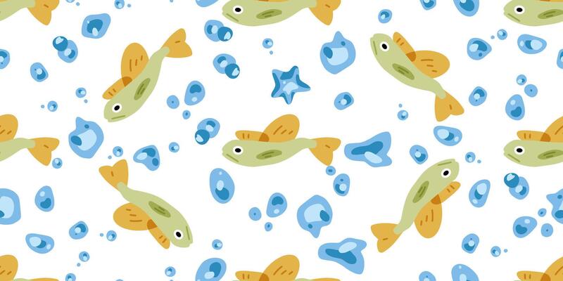 Seamless Cartoon Fish Water Pattern