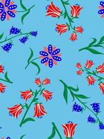 seamless pattern with abstract flowers and bells in usa flag colors for fourth of july celebration web design poster decor vector
