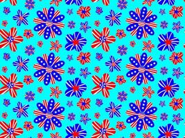 seamless patriotic pattern with usa flag floral elements in red blue and white on turquoise background, perfect for independence day, fabric, cards and design vector