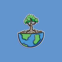 A vibrant illustration depicting a tree growing from an open globe, symbolizing sustainability and environmental care. vector