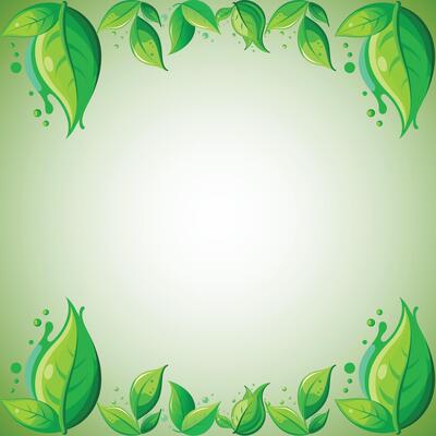 Green leaves frame and Green leaf on a gradient background.