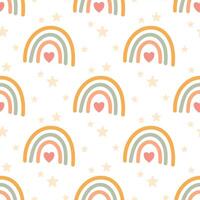Seamless boho rainbow pattern with hearts and stars vector
