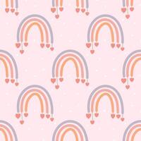 Seamless pattern with rainbows and dangling hearts vector