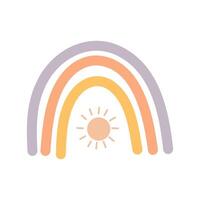 Boho pastel rainbow with sun symbol vector