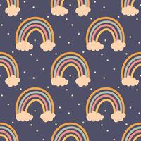 Seamless rainbow and cloud pattern on dark background vector
