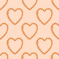 Seamless stitched heart pattern in warm orange vector