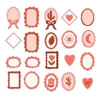 Boho icon set with scallop frames and symbols vector