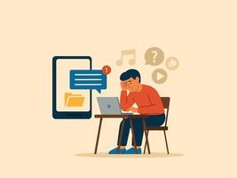 Digital Distraction and Struggle to Focus on Work. vector
