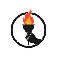 hand holding torch logo design concept with label circle vector