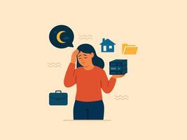 Toxic Productivity and Exhaustion from Overworking at Night. vector