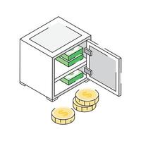 A well crafted isometric icon showcasing secure vault with money vector