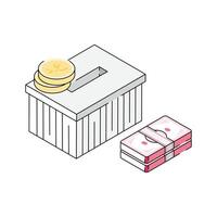 Get this isometric style icon of donation box with money vector