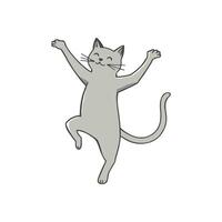 Cute grey kitten character jumping for joy perfect for a celebration greeting card or party invitation simple and fun animal mascot vector
