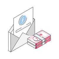 An isometric icon representing money envelope, ready for premium use vector