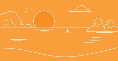 Landscape beach background, abstract line art beach vector