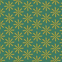 A beautiful repeating pattern features golden yellow floral shapes against a vibrant green backdrop, providing a bright and lively decorative aesthetic suitable for backgrounds, crafts, and design. vector