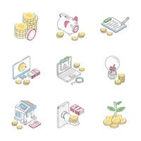 Modern collection showing finance and investment isometric icons vector
