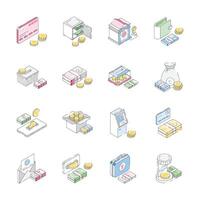 Get this premium collection showing finance and money isometric icons vector