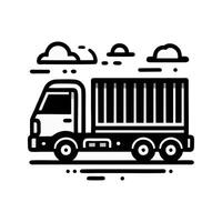 Stylized Truck Illustration In Black And White Shows A Delivery Vehicle With Clouds Above It vector