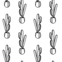 Seamless pattern featuring hand-drawn cacti in simple pots suitable for various design applications vector