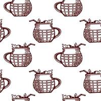 Decorative seamless pattern featuring playful beverage containers with straws and leaves for creative design projects vector
