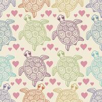 Seamless pattern with turtles and hearts. vector