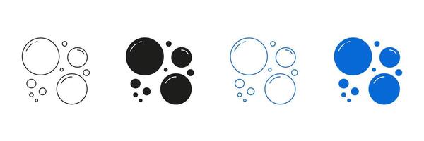 Air Bubbles And Carbonated Foam Line And Solid Icon Set. Floating Water Droplets And Soap Effervescence Symbol Collection. Isolated Illustration vector