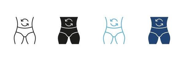 Waist Shaping and Fitness Line and Solid Icon Set. Slimming, Health, and Exercise Symbol Collection. Isolated Illustration vector