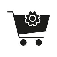 Shopping Cart With Gear Solid Icon. E-Commerce Optimization, Online Shopping Configuration, And Retail Management Silhouette Symbol. Digital Marketplace Enhancement. Isolated Illustration vector