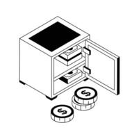 A well crafted isometric icon showcasing secure vault with money. vector