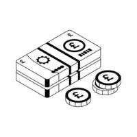 An isometric icon representing pound currency note. vector