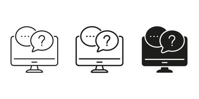 Computer With Chat Bubbles Line and Solid Icon. Online Communication, Customer Support, And Virtual Assistance Symbol. Digital Interaction. Isolated Illustration vector
