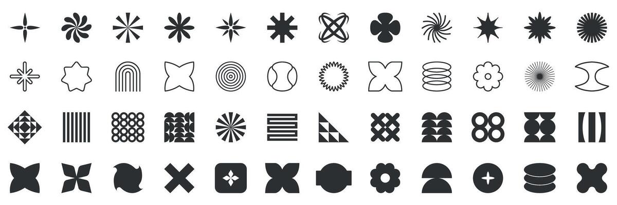 Dynamic Geometric UI Accent Shapes Solid Icon Set. Dynamic Geometric UI Accent Shapes Silhouette Symbol Collection. Isolated Illustration