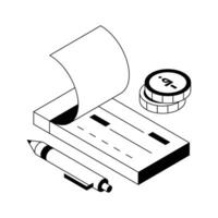 Visually engaging isometric icon of cheque payment paper. vector