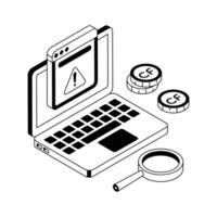 An isometric icon showing payment error alert screen. vector
