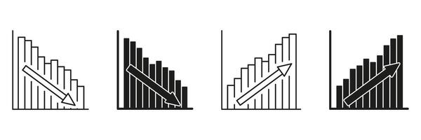 Bar Chart With Arrows Line And Solid Icon Set. Financial Growth And Decline Trend Analysis Symbol Collection. Economic Performance Indicators. Isolated Illustration vector