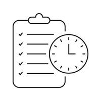 Checklist With Clock Line Icon. Task Management, Time Tracking, And Productivity Planning Outline Symbol. Efficient Workflow And Scheduling. Editable Stroke. Isolated Illustration vector