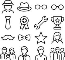 Father Day line Icon Set Mug, Tie, Tools, bob, glasses and Mustache vector
