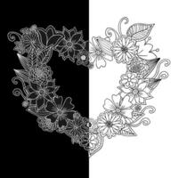 Illustration with heart shaped flowers. Black and white flash card with high contrast for printed products vector
