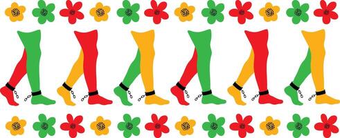 juneteenth freedom day elements set with walking feet in shackles and decorative flowers line design for banner, poster, greeting card, flyer vector