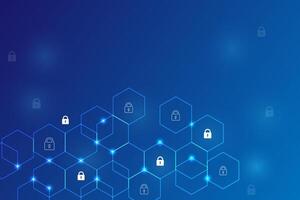 Digital technology cybersecurity concept with padlock and polygon shape on blue gradient background vector