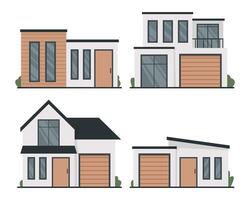 set of modern house illustrations in minimalist style, minimalist Residential Houses simple compose windows and sleek, real estate, design, and architectural projects flat vector