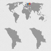 Moldova Map Set with World Location. vector