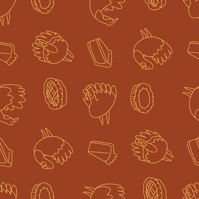 Outline Seamless Pattern of Turkey Animal Pie Background for Fashion Wrapping Print Fabric