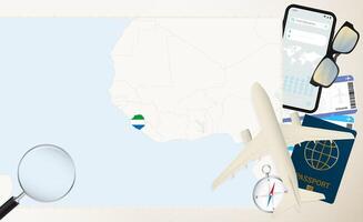 Sierra Leone map and flag, cargo plane on the detailed map of Sierra Leone with flag. vector