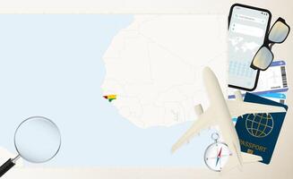 Guinea-Bissau map and flag, cargo plane on the detailed map of Guinea-Bissau with flag. vector