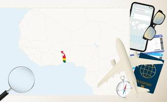 Togo map and flag, cargo plane on the detailed map of Togo with flag. vector